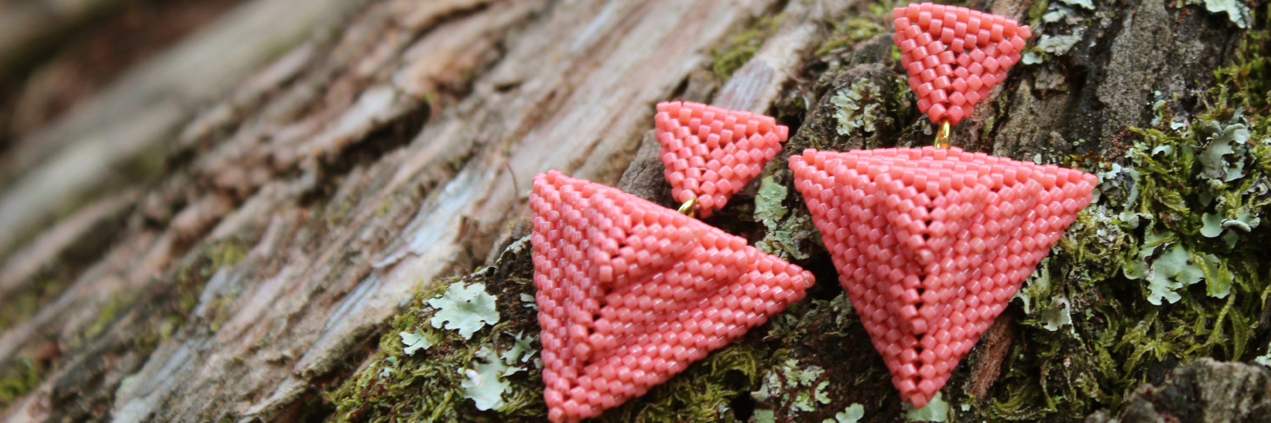 Pink earrings on a tree branch